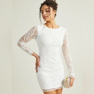 White Long Sleeve Beaded Dress